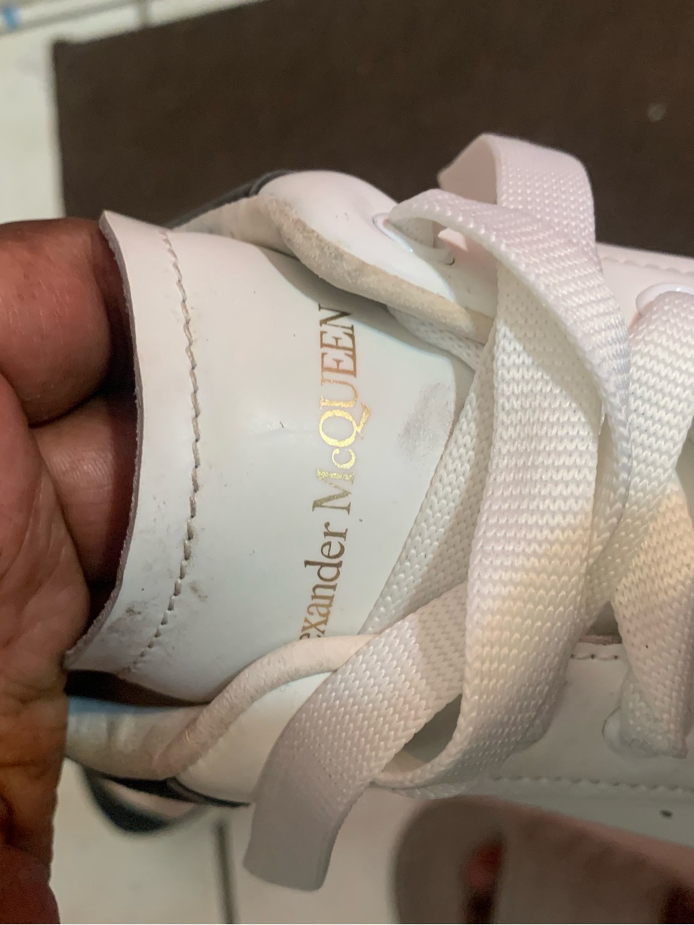 Alexander McQueen White Leather Sneakers with Gold Logo